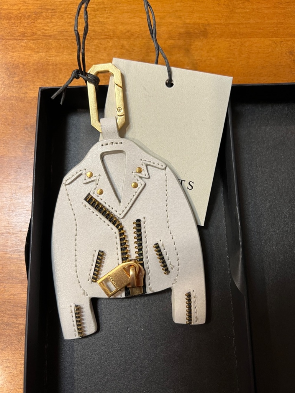 ALL SAINTS Balfern Leather Keyring  Ivory White/silver